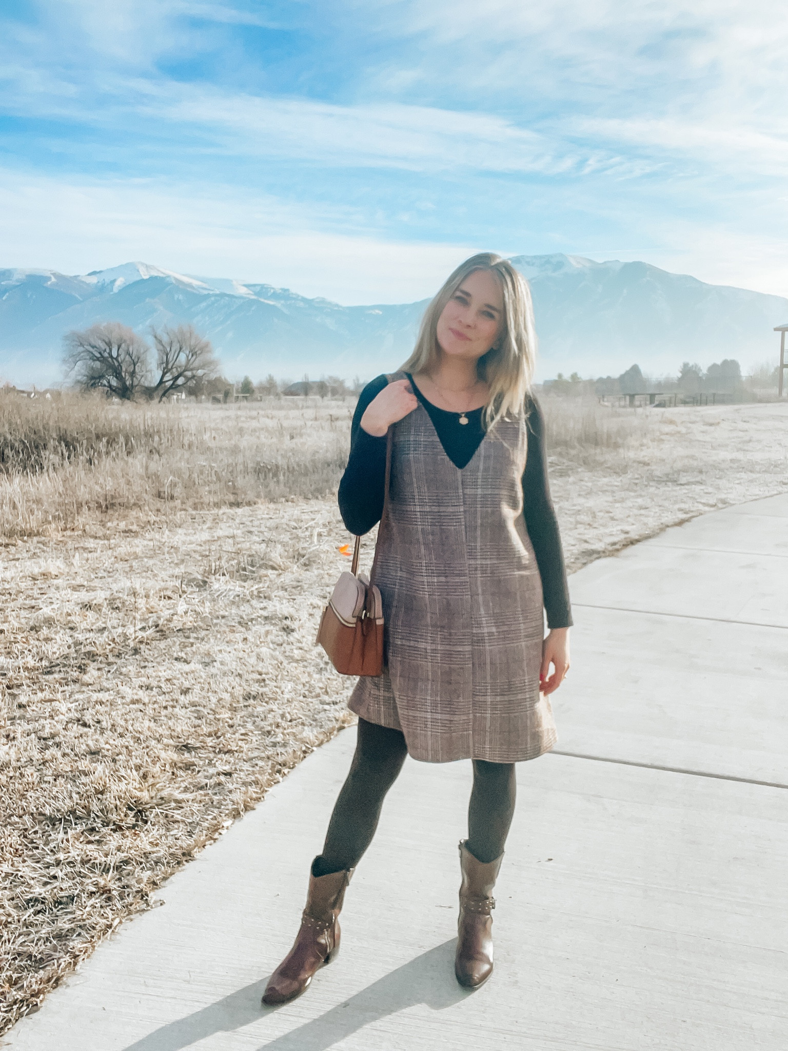 summer brunch dresses Kaia Navy Pinafore Dress and Gingham Bow-Tie Blouse Set main image 1