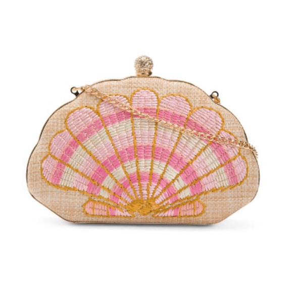 Viral Seashell Clutch Handbag Embroidered Raffia Shell Purse Gold Chain NWT | Poshmark