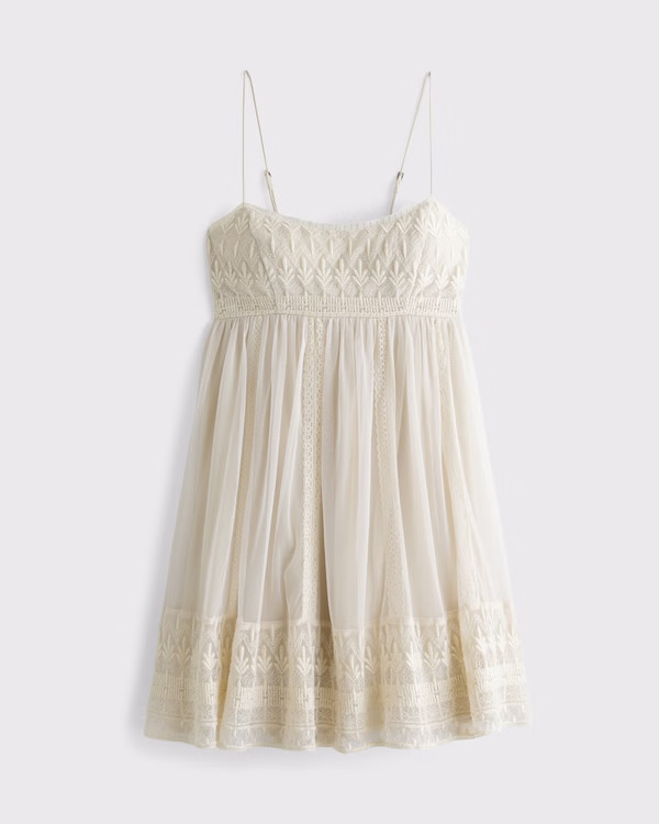 Embroidered Babydoll Mini Dress | Abercrombie & Fitch (US)
