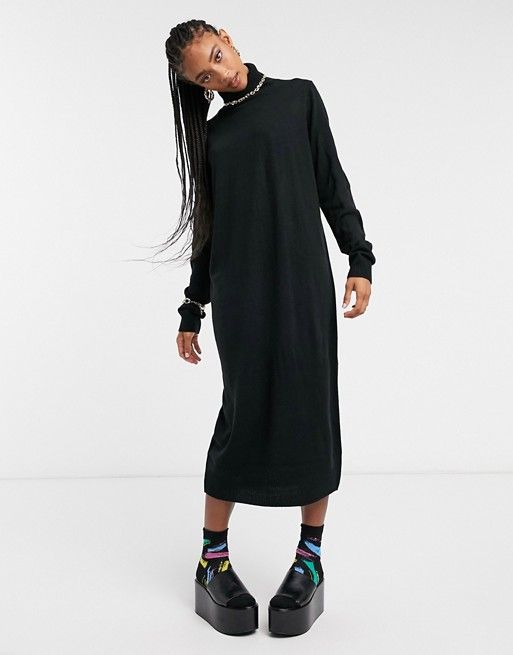 COLLUSION knitted roll neck sweater dress in black | ASOS (Global)