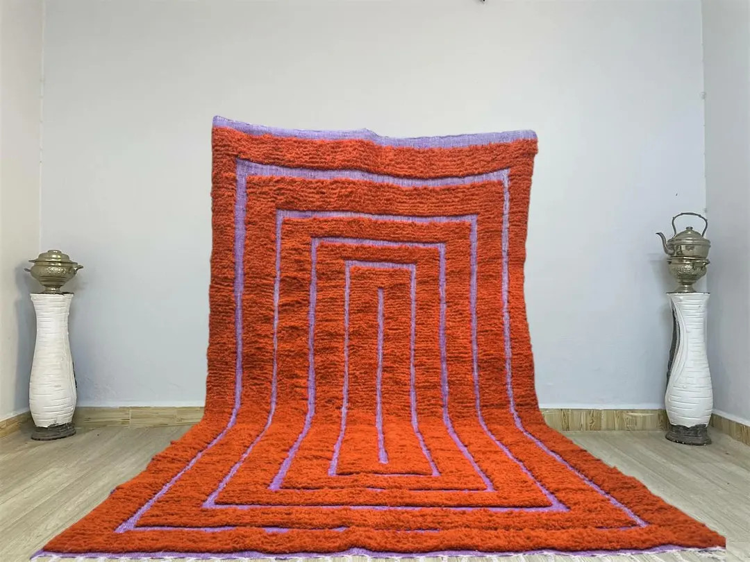 Handmade Orange Moroccan Rug: Berber Wool, Bohemian Style - Etsy | Etsy (Global)