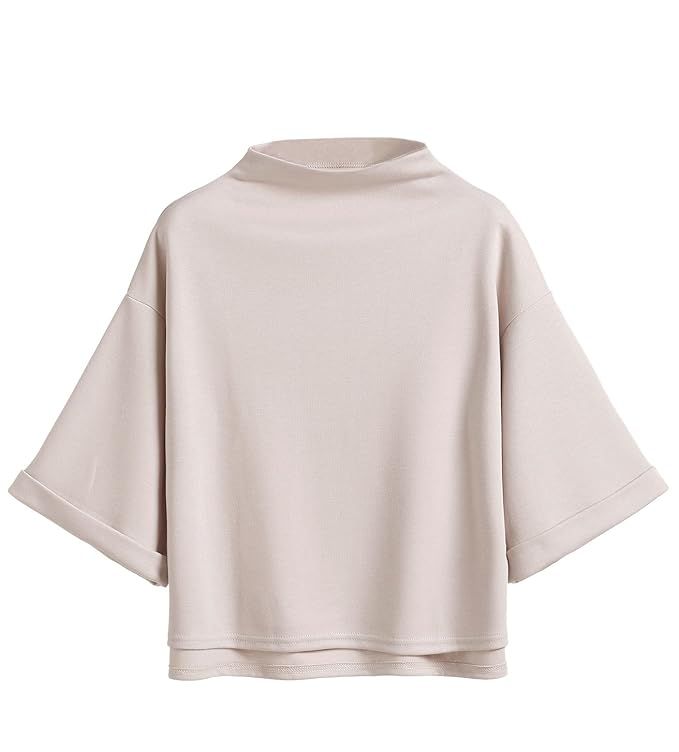 SweatyRocks Women's 3/4 Sleeve Cowl Neck Basic Loose T-Shirt Elegant Blouse Tops | Amazon (US)