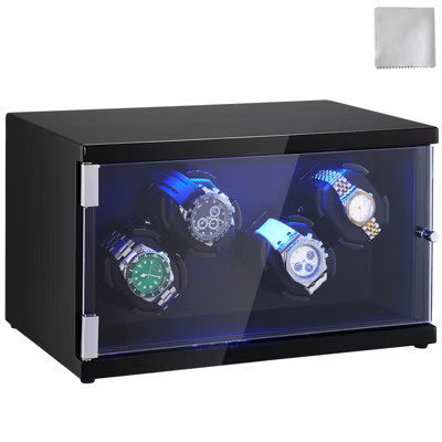 VEVOR Watch Winder, Watch Winder for 4 Men's and Women's Automatic Watches, with 2 Super Quiet Japanese Mabuchi Motors, Blue Light and Adapter | Target
