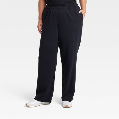 Women's Leisure Studio Mid-Rise Knit Straight Leg Sweatpants - Universal Thread™ Black 1X: Cotton Blend, Elastic Waist, Side Pockets | Target