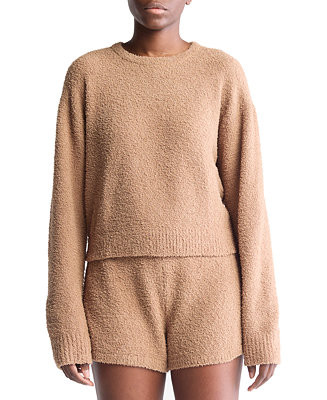 Calvin Klein Women's Cropped Plush Lounge Sweatshirt - Macy's | Macy's