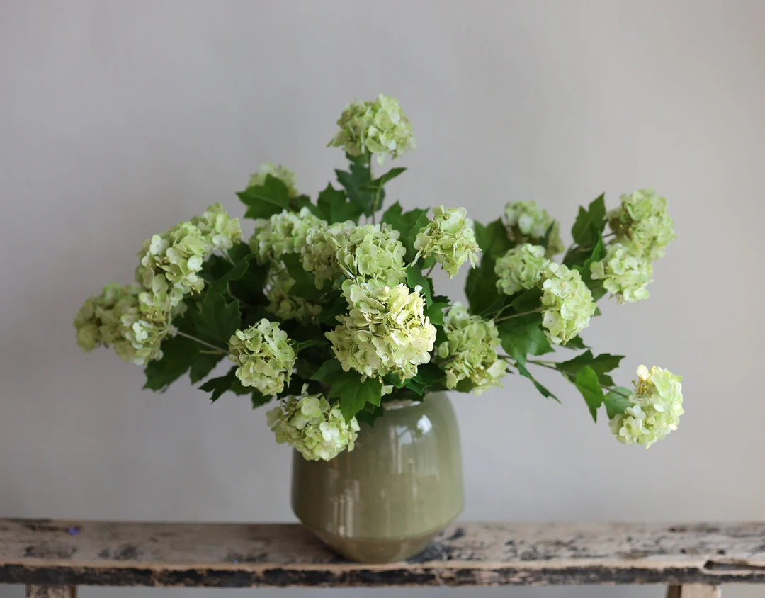 25" Fake Snowball Flowers Branch in Light Green, Real Touch Flowers, Faux Botanicals, DIY Florals... | Etsy (US)