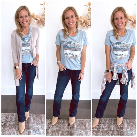 Quick how to style a graphic tshirt - these shirts are on sale! Fall outfit ideas 

#LTKstyletip #LTKunder50 #LTKsalealert
