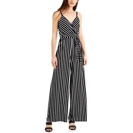 INC International Concepts Women s Striped Tie Waist Jumpsuit Black Size Medium | Walmart (US)