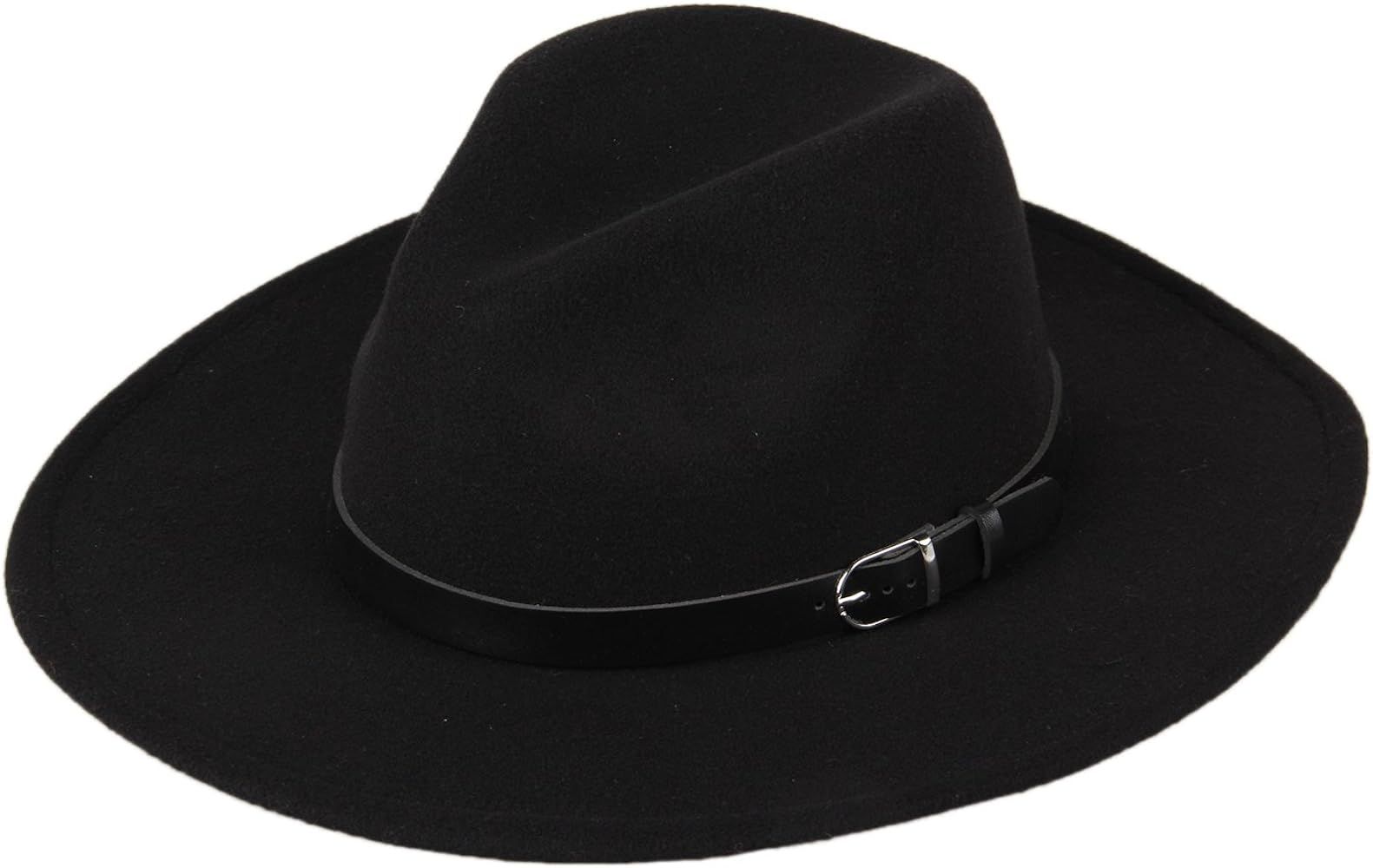 Women's Wide Brim Wool Fedora Panama Hat with Belt | Amazon (US)