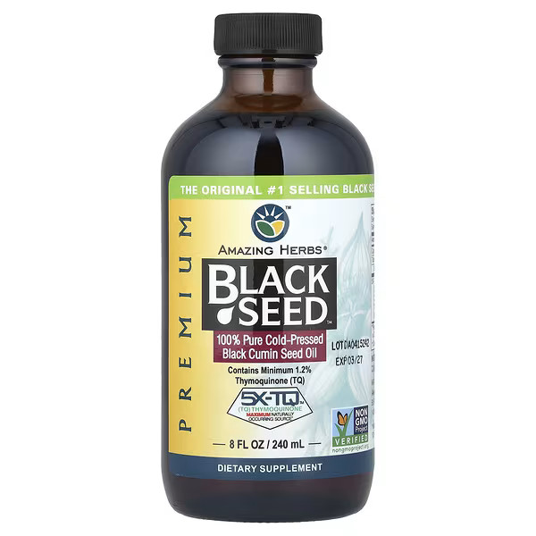 Amazing Herbs, Premium Black Seed™, 100% Pure Cold-Pressed Black Cumin Seed Oil, 5 g, 8 fl oz (... | iHerb