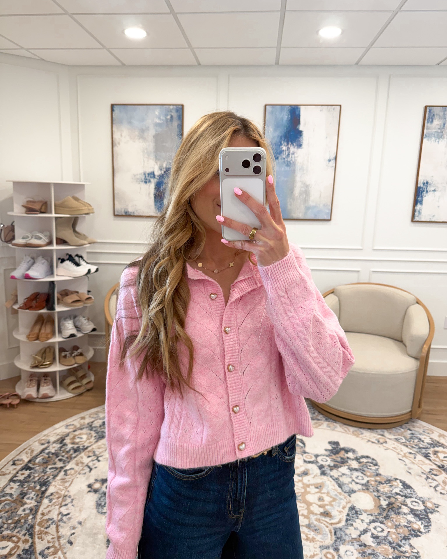 The prettiest pink cardigan 💗✨

This one is such a sweet spring staple — I love the soft knit detail and gold buttons paired with classic denim. It’s feminine, flattering, and so easy to wear.

Perfect for brunch, church, or everyday spring outfits 🌸

Wearing size small

#LTKworkwear #LTKfindsunder50 #LTKstyletip