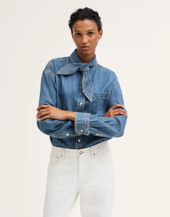 Denim Tie-Neck Oversized Shirt | Madewell