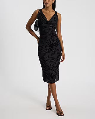 Floral Velvet Burnout Cowl Neck Ruched Midi Dress | Express