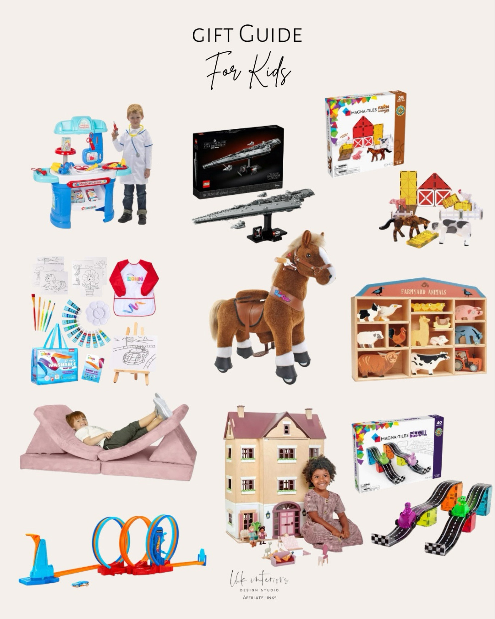 Gift Guide for Kids

Pony cycle mechanical horse ride on / hot wheels ultra hot loop madness track set / magna -tiles downhill duo / paint set for kids / Lego Star Wars / huddle customizable kids play foam / tender leaf toys fantail hall / tender leafy toys farmyard animals / magna- tiles farm animals / medical toy doctor kit for kids 


#LTKHoliday #LTKGiftGuide #LTKkids