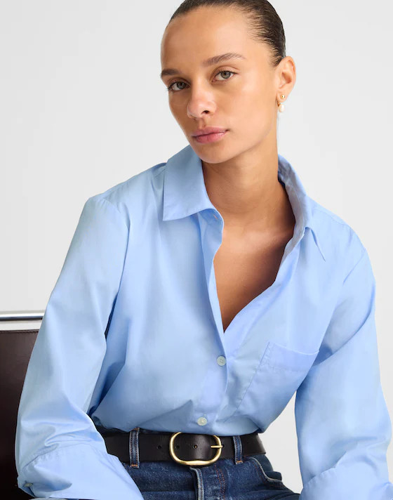 Poplin Easy Y-Neck Button-Up Shirt | Madewell
