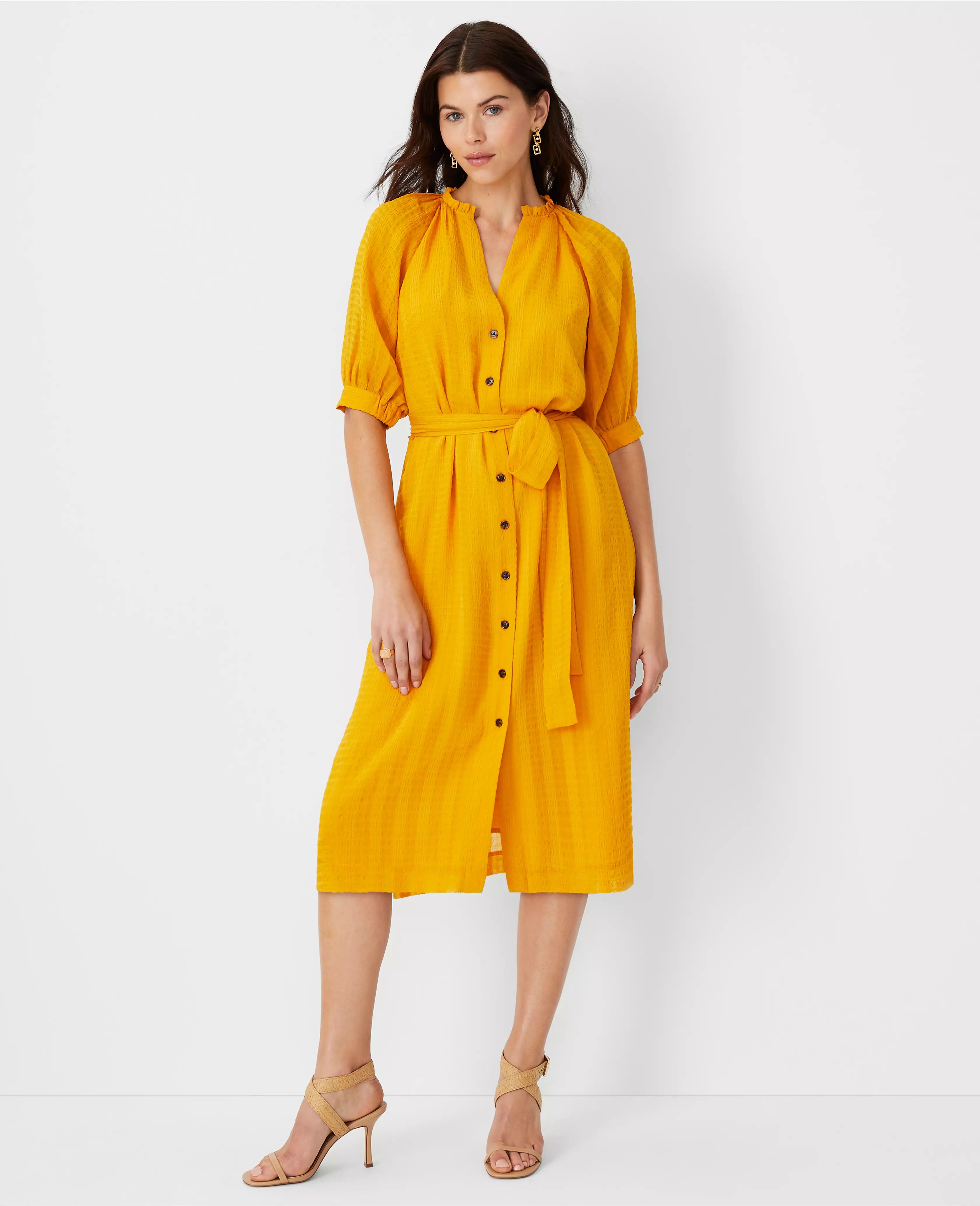 Puff Sleeve Belted Shirtdress | Ann Taylor (US)