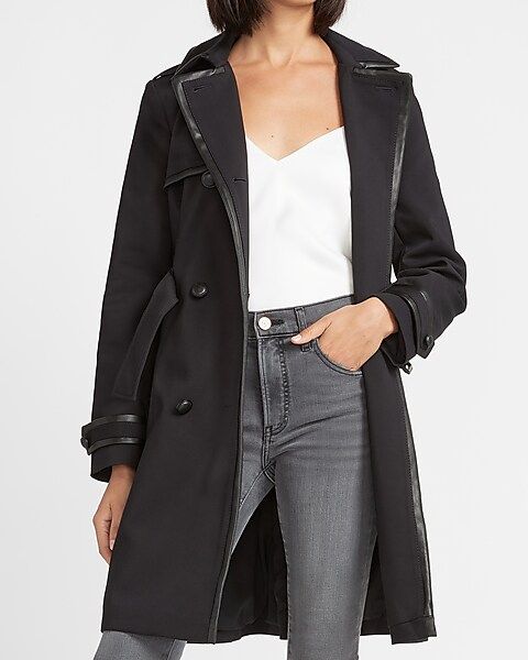 Vegan Leather Trimmed Belted Trench Coat | Express