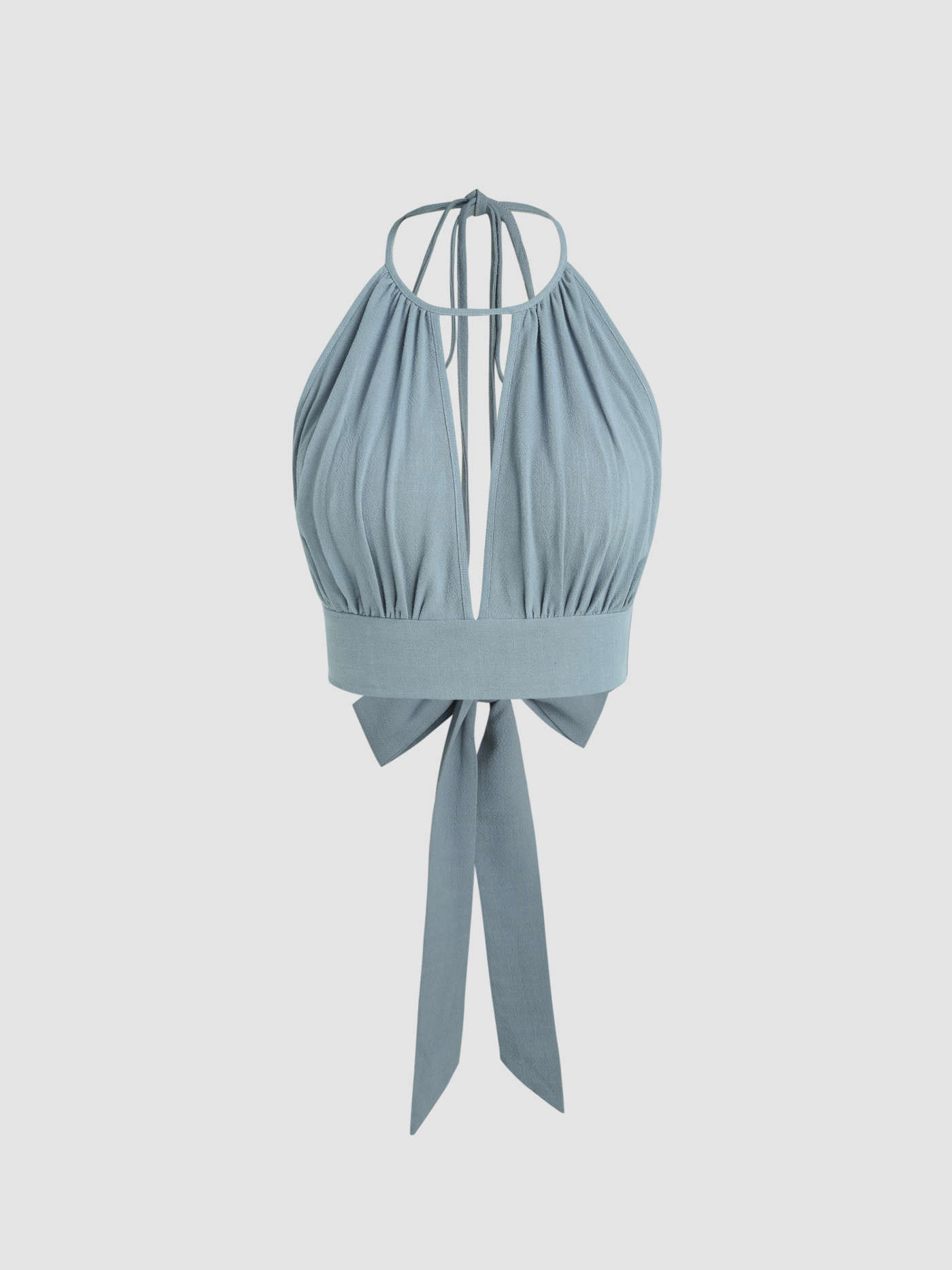 Knit Fabric V-neck Bowknot Backless Knotted Crop Top For Vacation | Cider