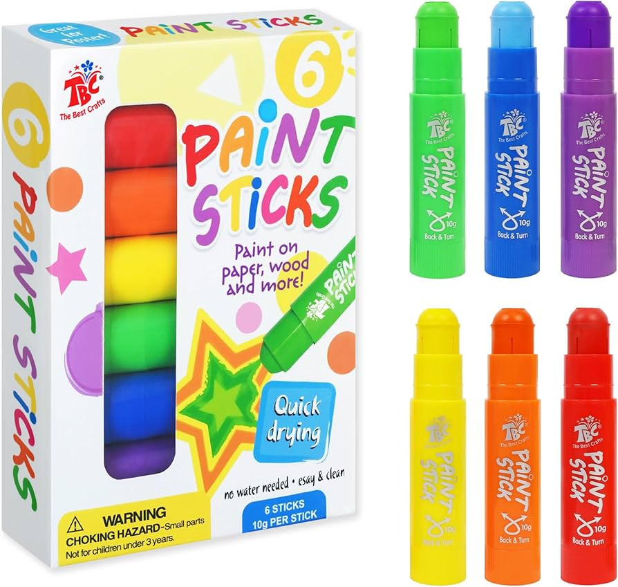 TBC The Best Crafts Paint Sticks, 6 Classic Colors, Washable, Non- Toxic, Tempera Paint Sticks fo... | Amazon (US)