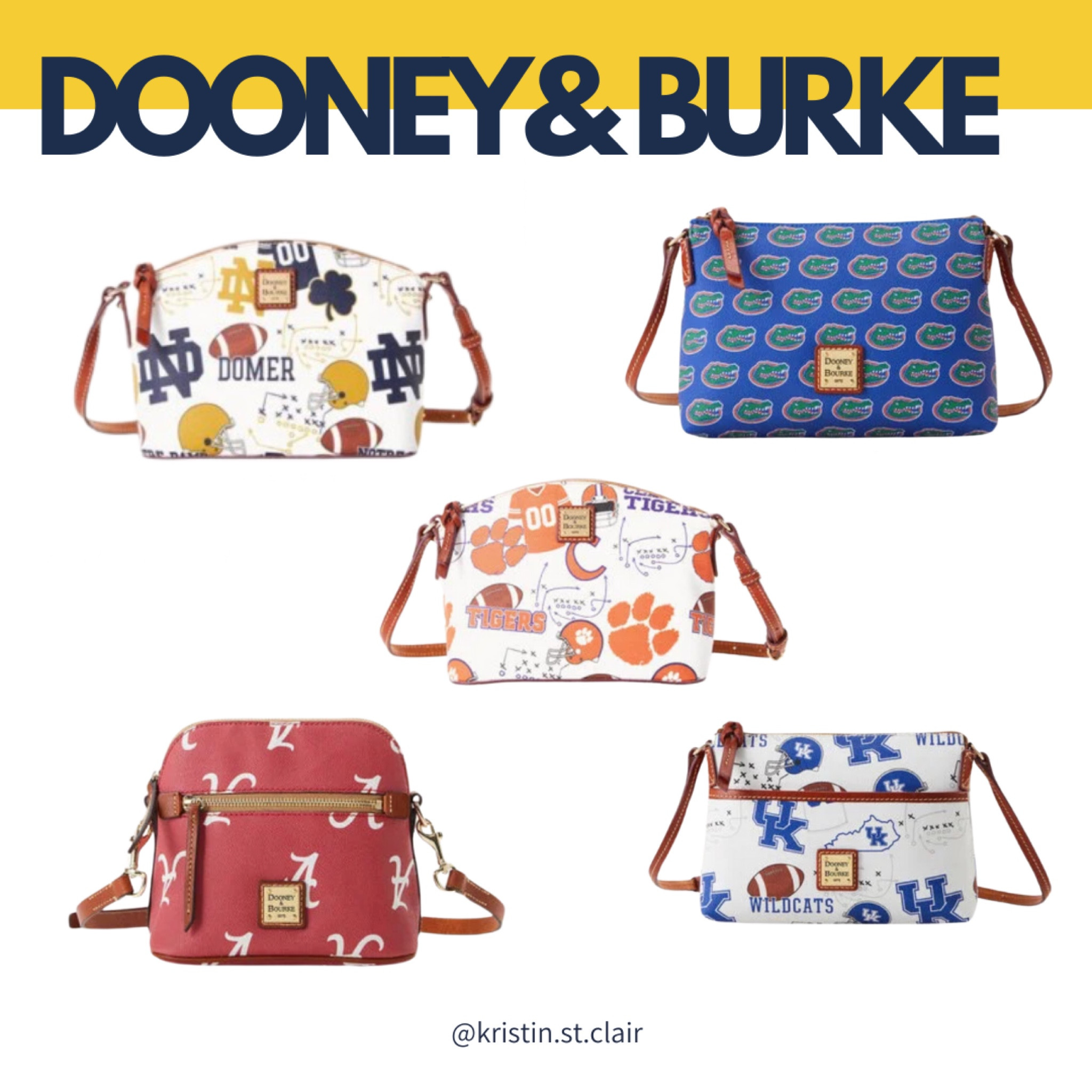 Dooney & Burke Collegiate Collections - up to 50% off, Labor Day sale. Some styles under $100.

Show some love to your favorite football teams. Teams included in collection: Alabama, Clemson, University of Florida, Georgia, Kentucky, Miami, Notre Dame, Ohio State, Oregon, Penn State, Texas A&M, Florida State.

#LTKSaleAlert #LTKFindsUnder100 #LTKItBag