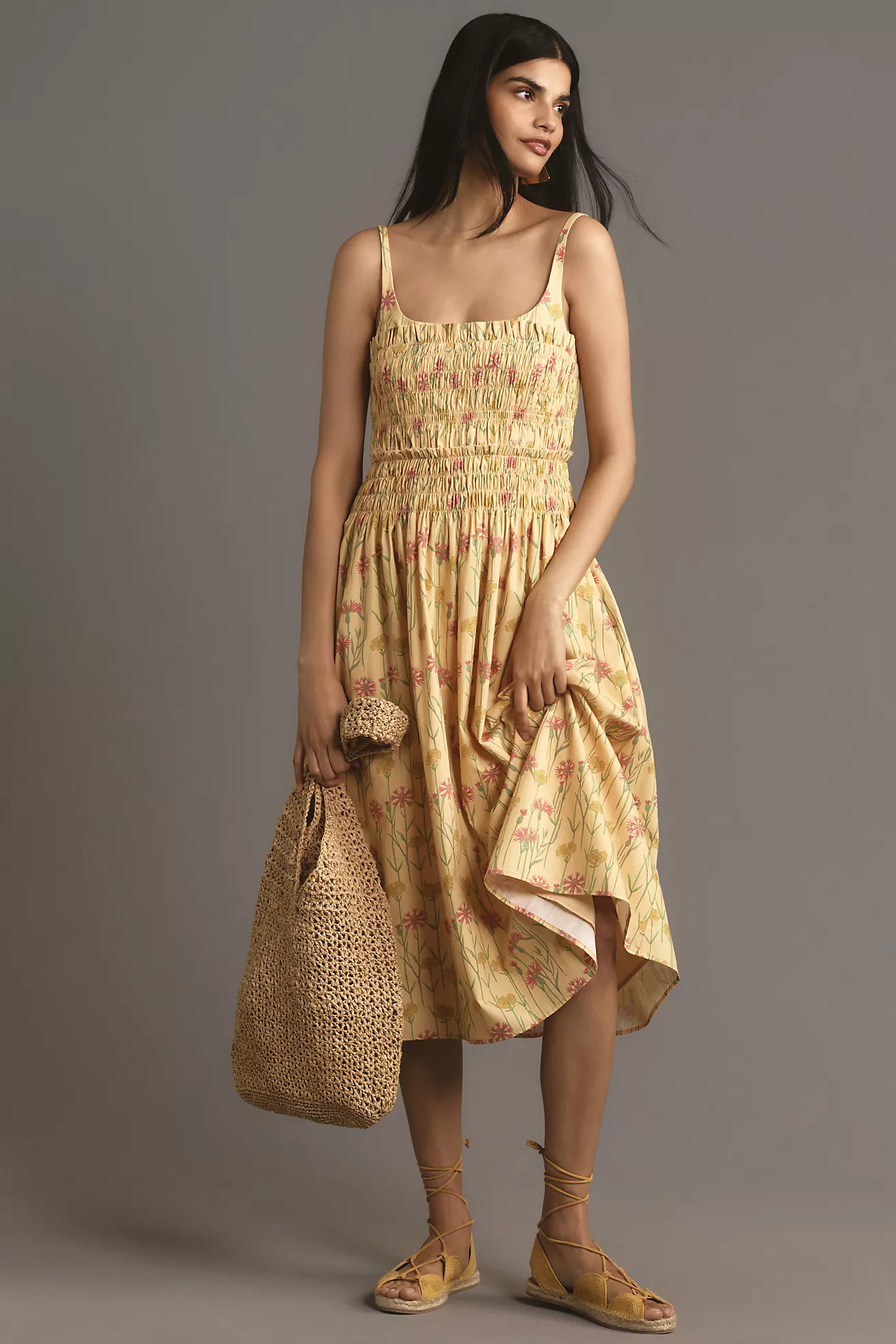 Hutch Sleeveless Smocked A-Line Midi Dress | Anthropologie (US)