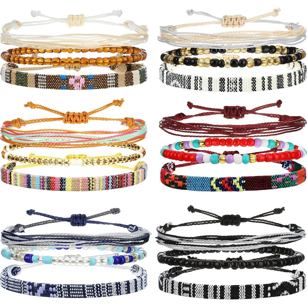 Yinkin 18 Pcs Boho Surfer Ankle Bracelet for Women Men Adjustable Beaded Anklets Unisex Handmade ... | Amazon (US)