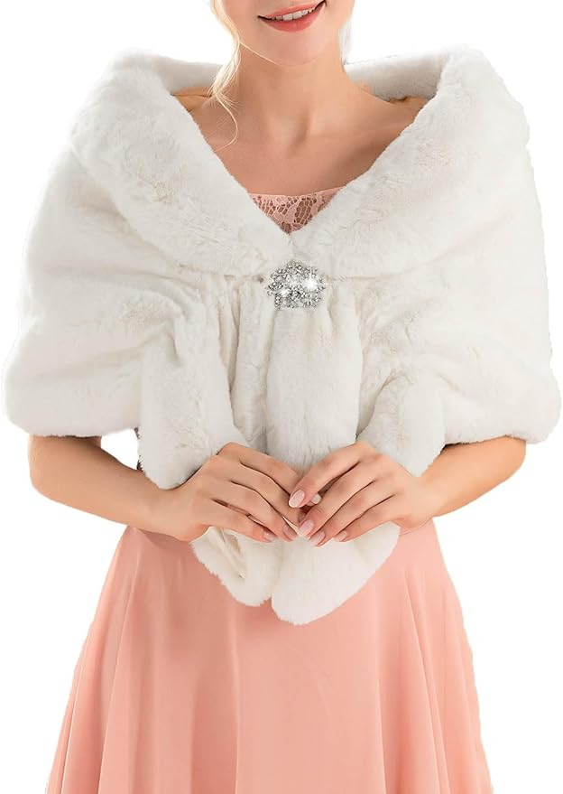 Aukmla Women's Faux Fur Shawls and Wraps Wedding Faux Fox Fur Stole Bridal Fur Scarf for Bride an... | Amazon (CA)