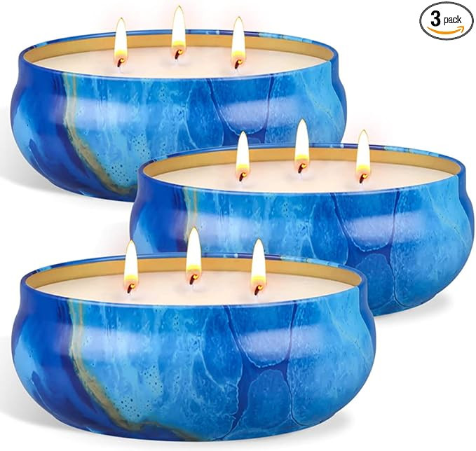 OFUN Large Citronella Candles Outdoor Decorative 55oz, Soy Wax Lemongrass Candle Set 3 Wick, Scen... | Amazon (US)