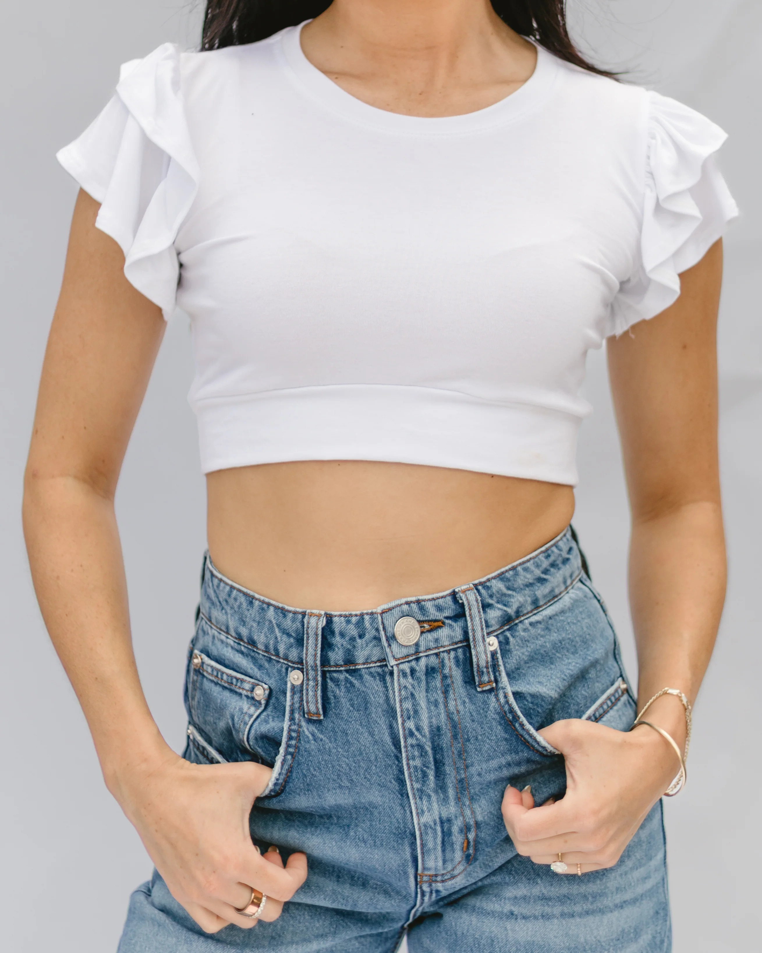 PREORDER -WHITE Ruffle Sleeve PREORDERS Ship July 5 White / XS | Half Tee