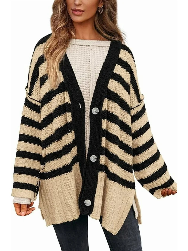 PRETTYGARDEN Women's Winter Striped Cardigan Sweaters Long Sleeve Button Down Open Front Chunky K... | Walmart (US)