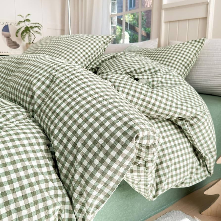 LifeTB Green Gingham Comforter Set Full Size Boho Plaid Checkered Pattern Comforter Geometric Gri... | Amazon (US)