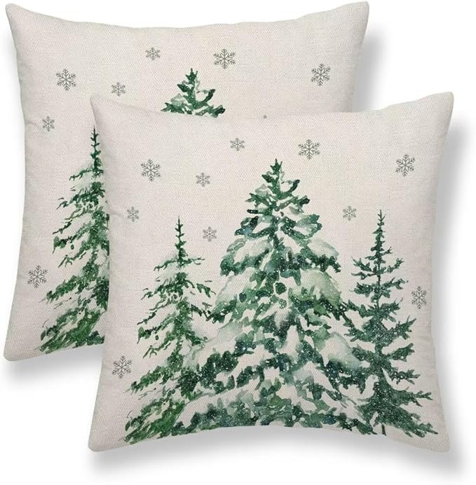 Christmas Pillow Covers 16X16 Inch Set of 2 Forest Trees Christmas Decor Pillow Covers Green Thro... | Amazon (US)