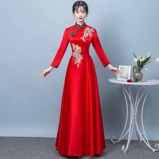 Bride Cheongsam Oriental Women Wedding Qipao Chinese Style Elegant Long Dress Luxury Robe Party D... | Amazon (US)