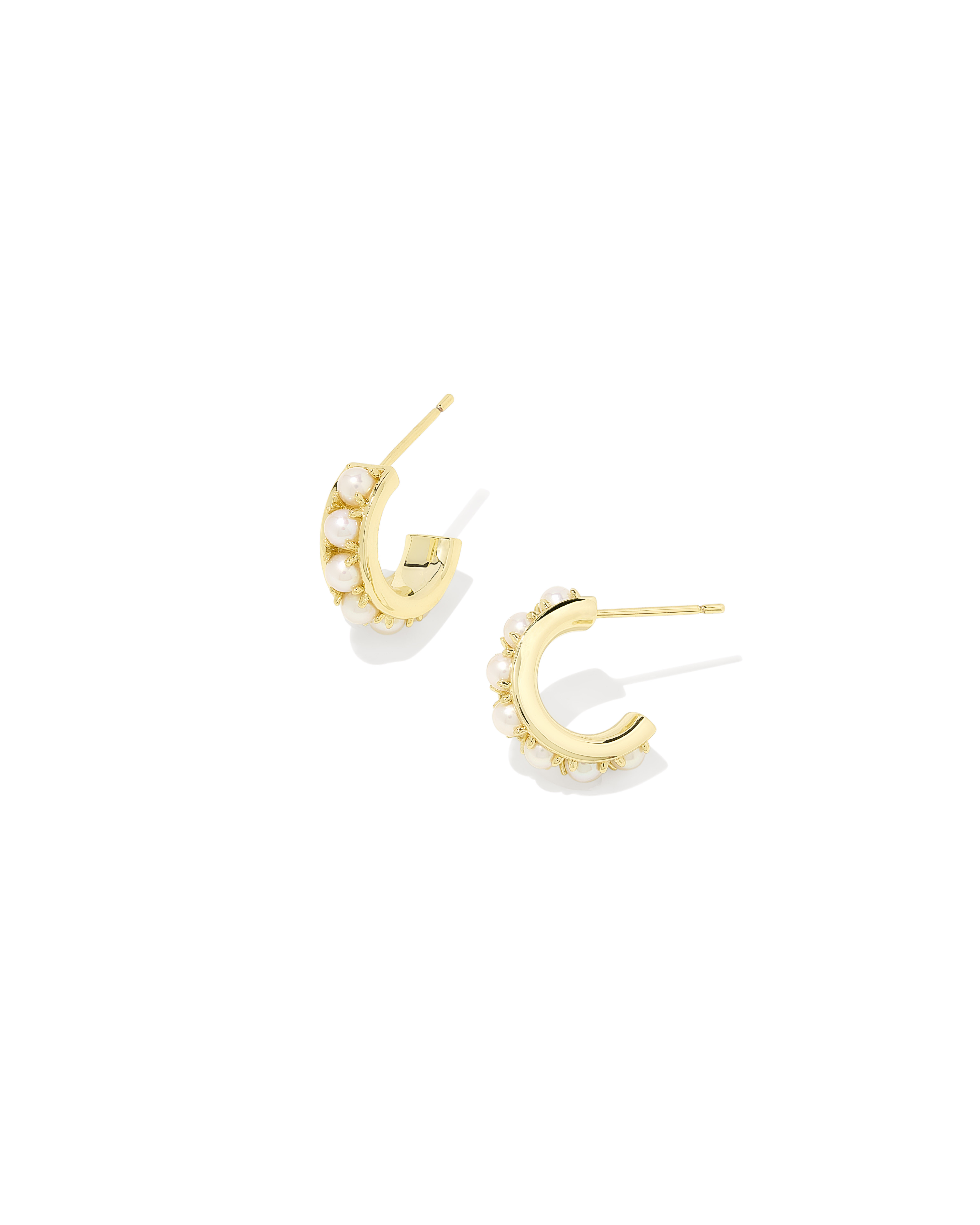Krista Gold Huggie Earrings in White Pearl | Kendra Scott