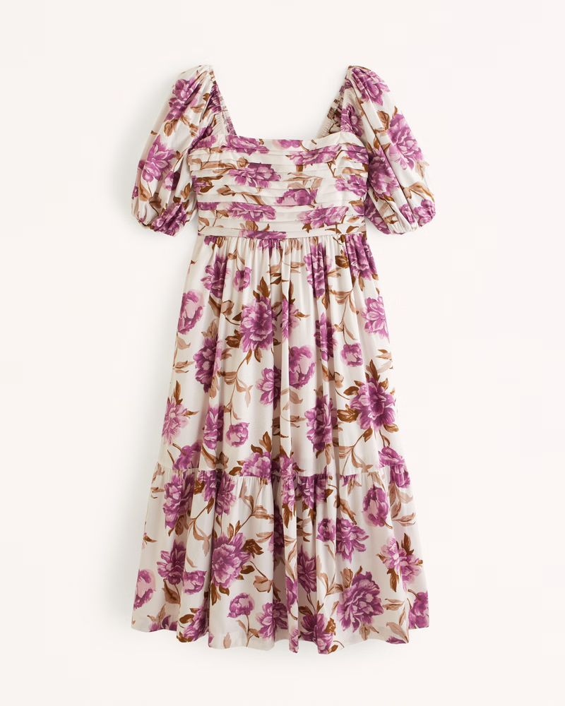 Emerson Poplin Puff Sleeve Midi Dress | Abercrombie & Fitch (UK)