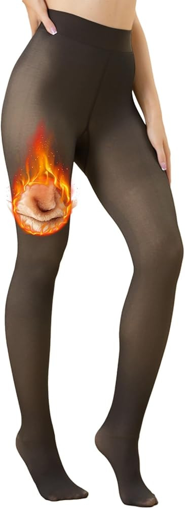 Vertvie Fleece Lined Tights for Women Thermal Pantyhose Fake Translucent Winter Warm Tights High ... | Amazon (US)