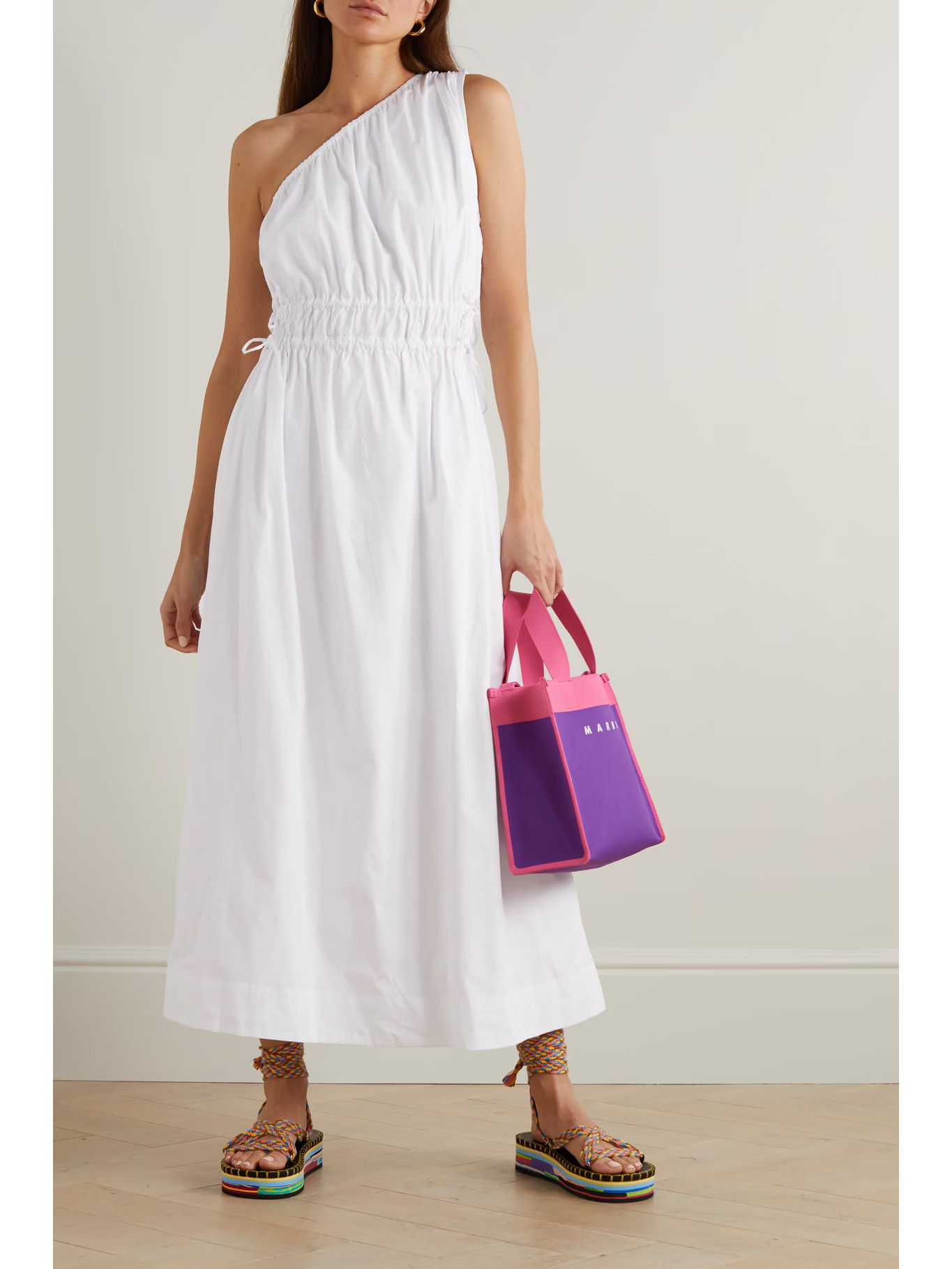 La Ora one-shoulder gathered cotton-poplin midi dress | NET-A-PORTER (US)
