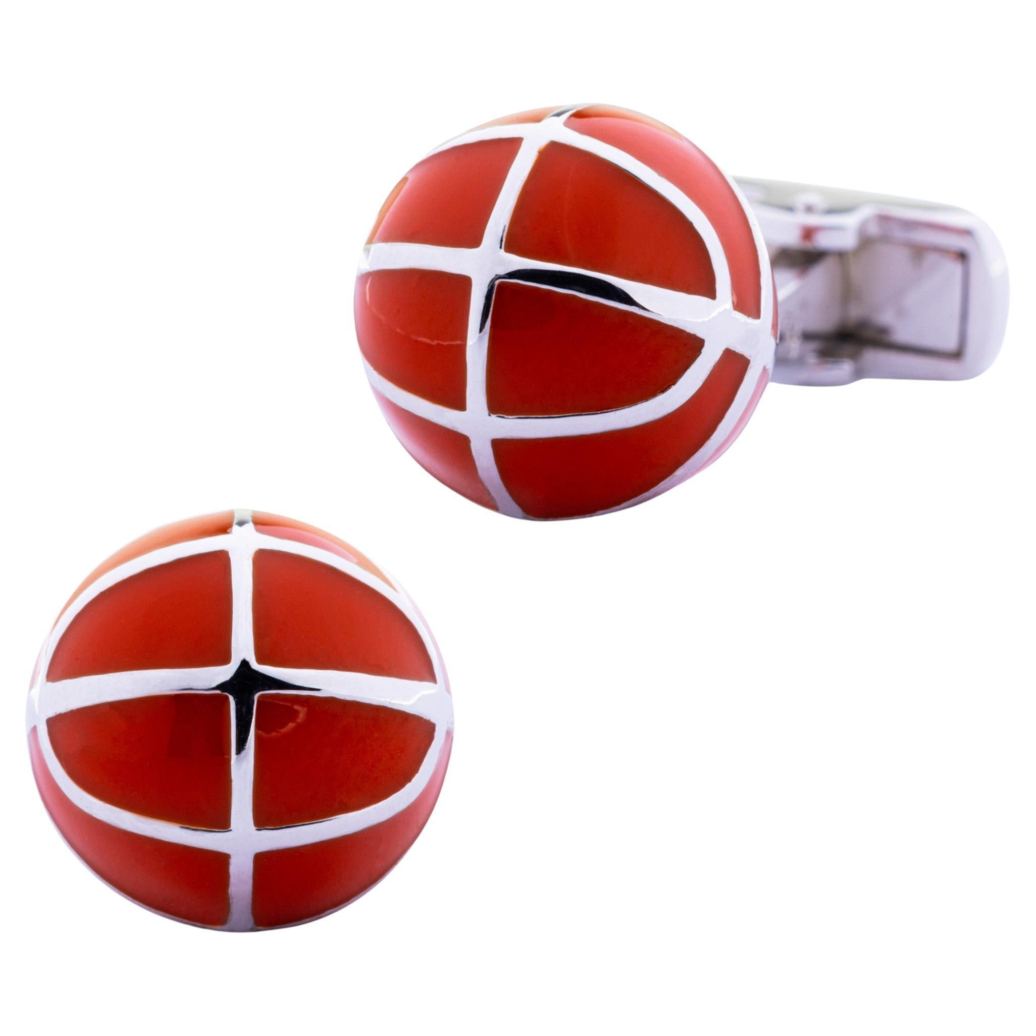 Alex Jona Sterling Silver Orange Enamel Basketball Cufflinks | 1stDibs