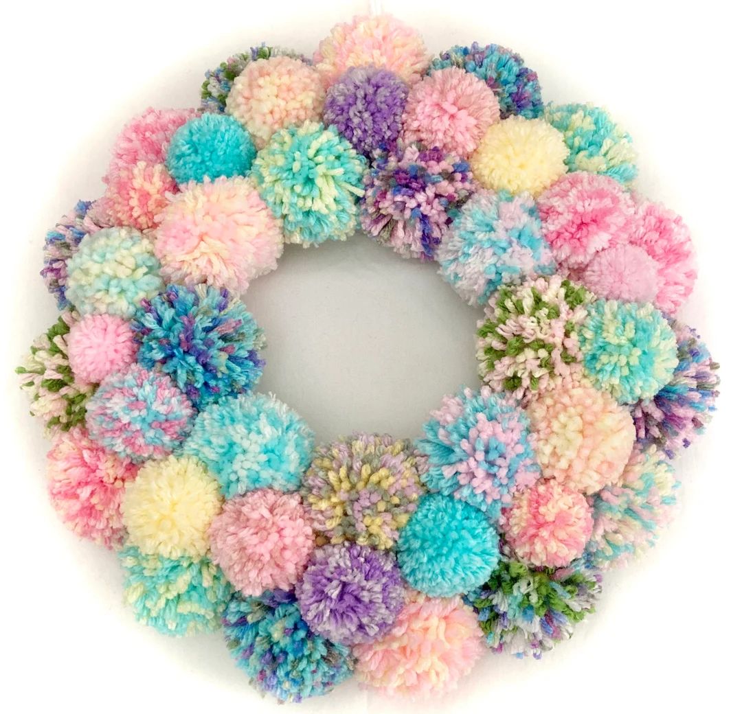 Easter Pom Pom Wreath / Pastel Pompom Wreath / Spring Colors Wall Hanging / Nursery Decoration / ... | Etsy (US)