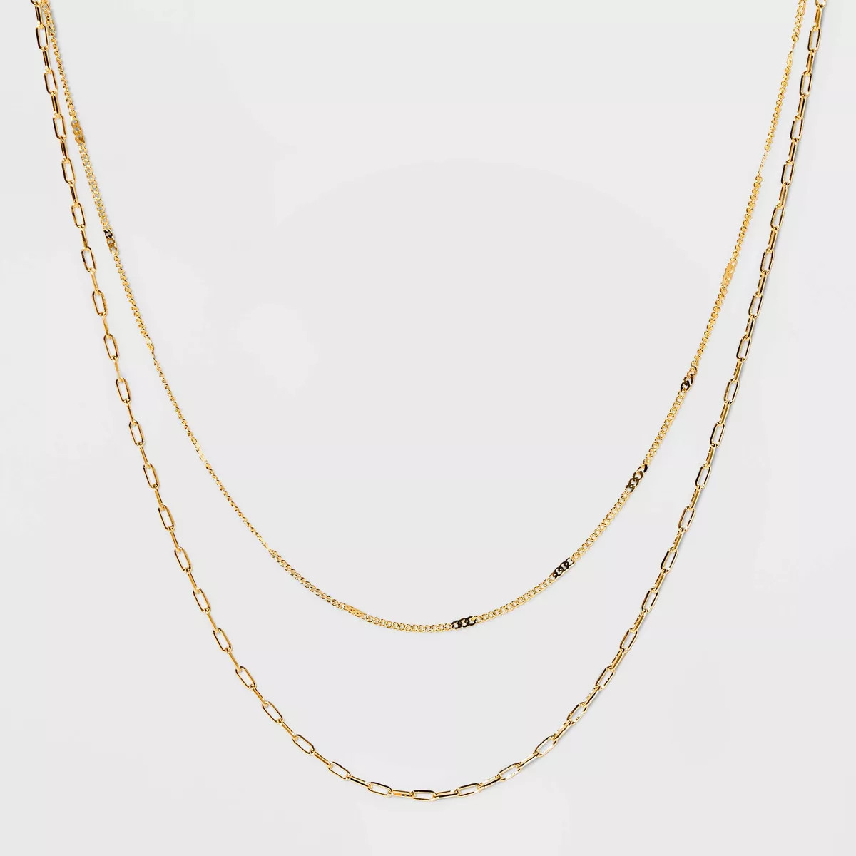 14K Gold Plated Flat Beaded and Link Chain Duo Necklace - A New Day™ Gold | Target