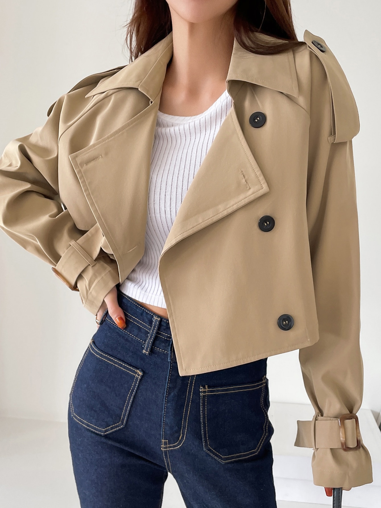DAZY Epaulettes Design Raglan Sleeve Trench Coat | SHEIN