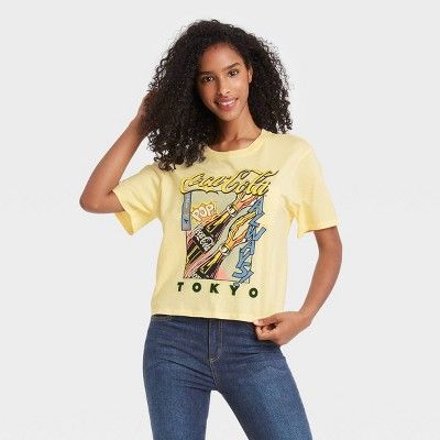 Women's Coca-Cola Tokyo Short Sleeve Boxy Cropped Graphic T-Shirt - Yellow | Target