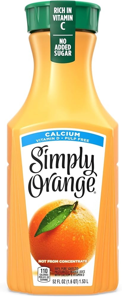 Simply Orange Juice, 52 fl oz, 100% Juice w/Calcium & Vitamin D, Not from Concentrate | Amazon (US)