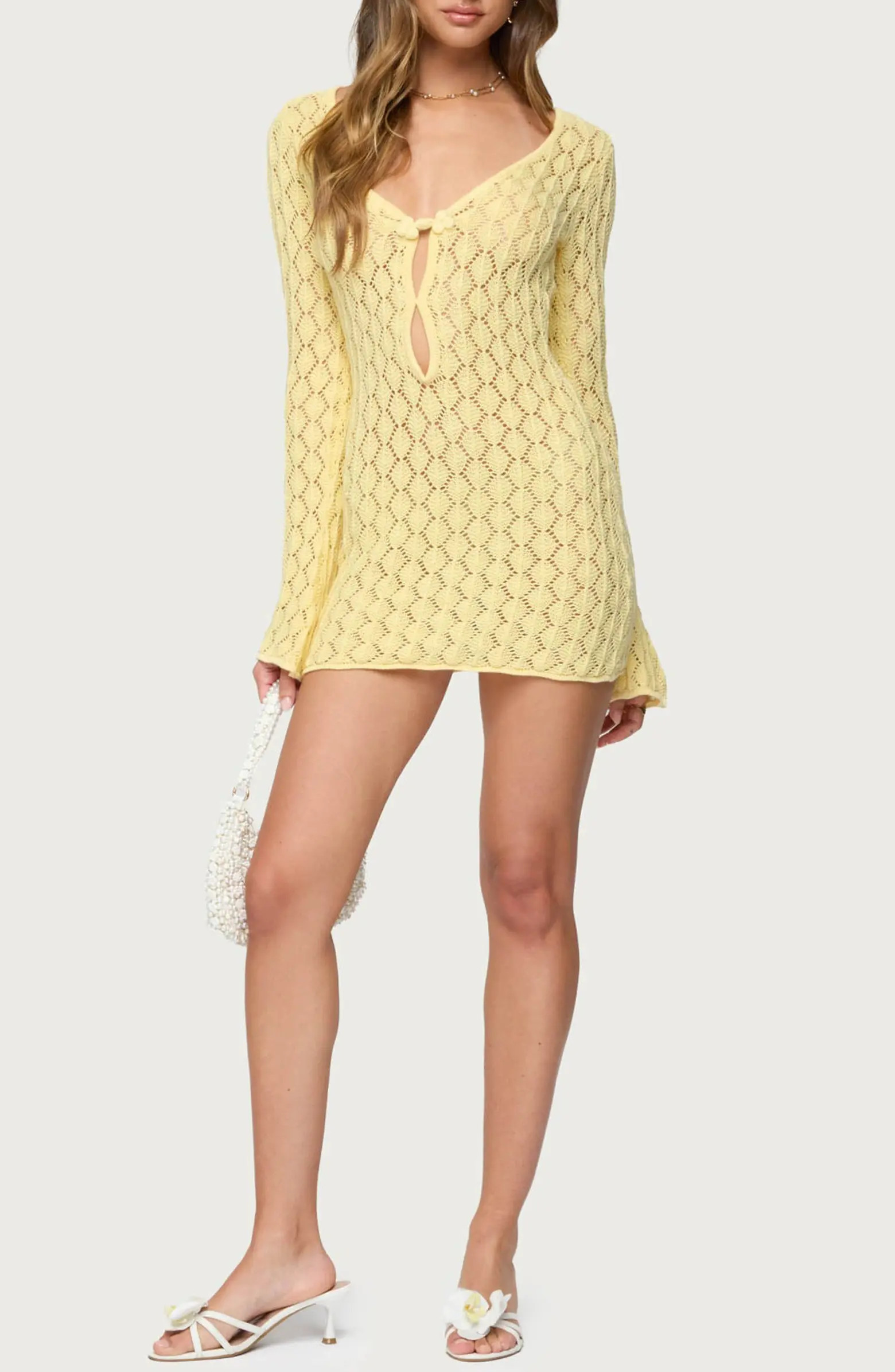 EDIKTED Brie Open Stitch Long Sleeve Mini Sweater Dress | Nordstrom | Nordstrom