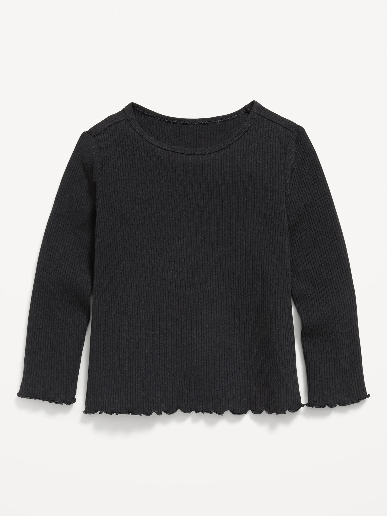 Fitted Long-Sleeve Ribbed Lettuce-Edge T-Shirt for Toddler Girls | Old Navy (US)