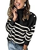 Amazon.com: KIRUNDO 2022 Fall Winter Women’s Long Sleeves Knit Sweater Turtleneck Striped Loose... | Amazon (US)