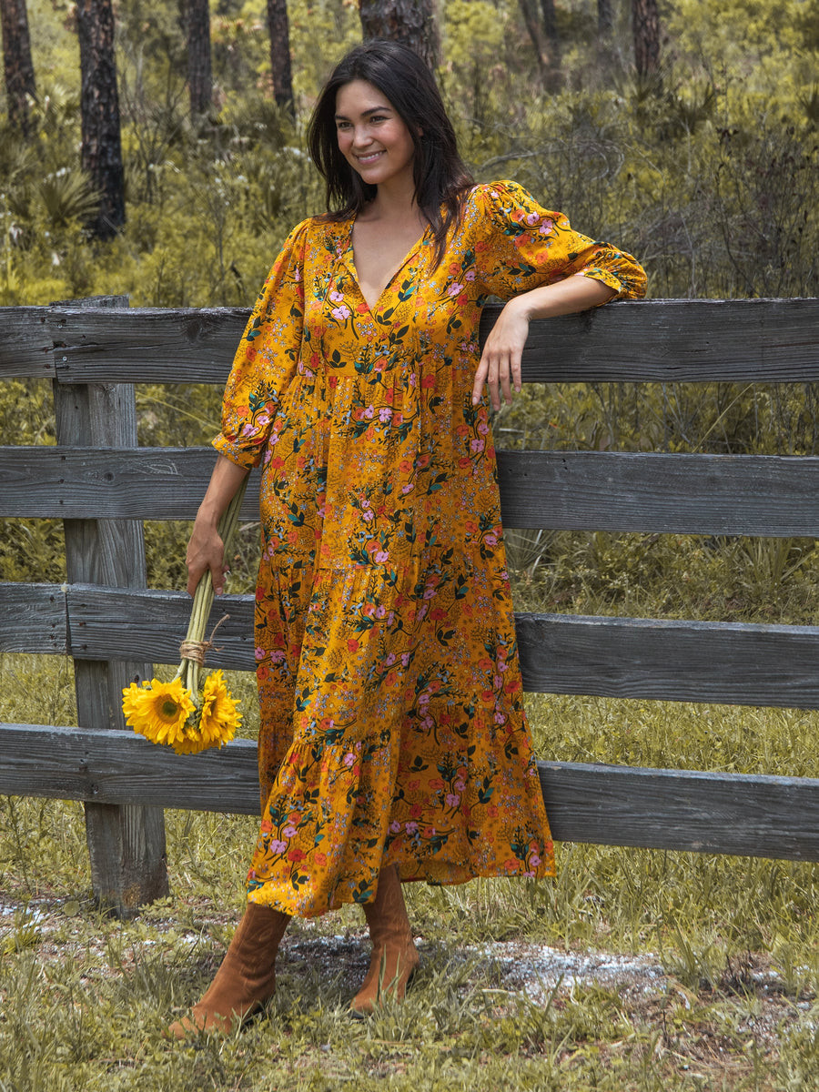 Nova Maxi Dress - Mustard Pink Poppy | Natural Life