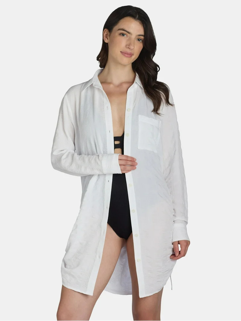 Time and Tru Women's and Women's Plus Button Up Shirt Coverup, Sizes XS-3X | Walmart (US)