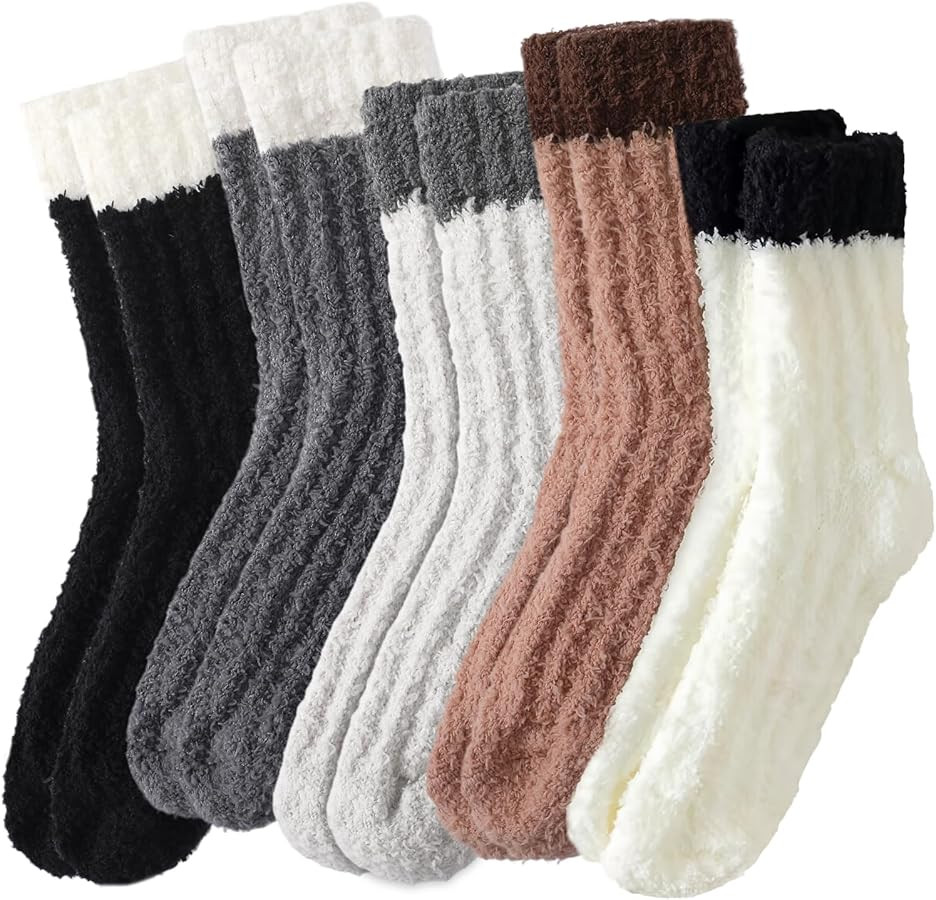 fauson Fuzzy Socks for Women - 5 Pairs Slipper Socks for Women, Soft & Cozy Slipper Sock for Wint... | Amazon (US)