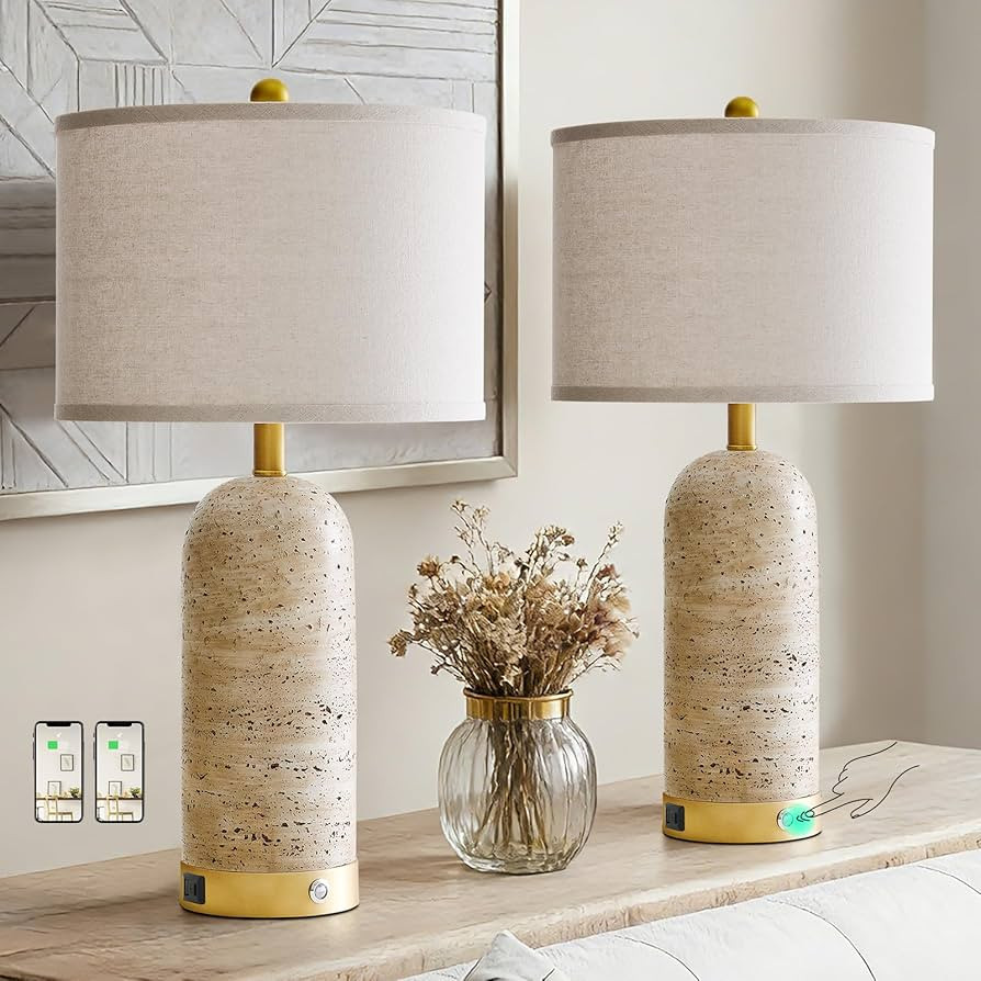 RORIA 25" Set of 2 Touch Table Lamps for Bedroom and USB A+C Ports | Amazon (US)
